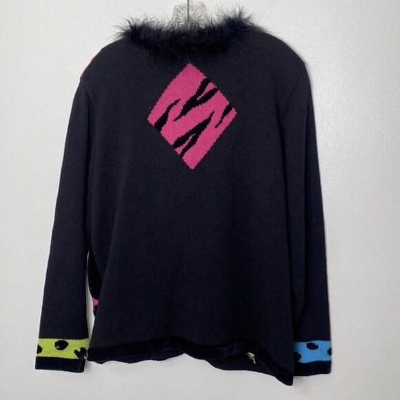 Jack B. Quick Womens 1X Sweater With Faux Fur Collar & Colorful Animal Print NWT - Picture 3 of 12